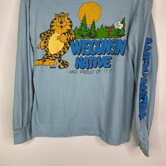Vintage Sun Pacific Blue Wisconsin Native Long Sleeve Shirt Size Medium - Picture 3 of 9